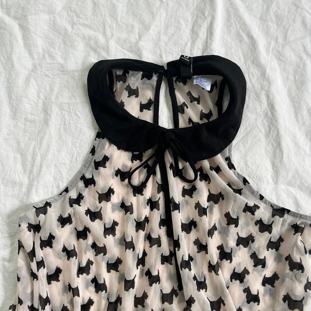 H&M Divided Top Small Cream & Black Scottie Dog Peter Pan Collar Y2K Indie